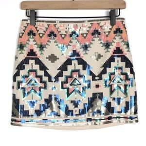 EXPRESS Mini Skirt Sequins Aztec Tribal Boho Southwestern Sparkly Size XS NWT